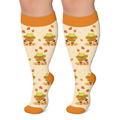 Plus Size Autumn Animal Compression Socks - Orange - 4XL - image 4