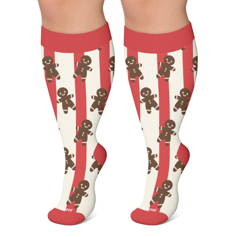 Plus Size Santa Elk Stripe Compression Socks - Red - 4XL - image 5