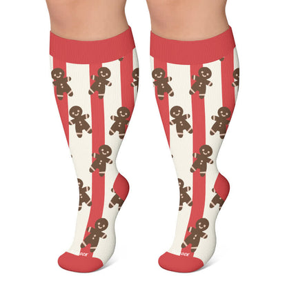 Plus Size Santa Elk Stripe Compression Socks - Red - 4XL - image 5