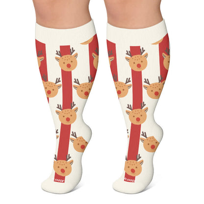 Plus Size Santa Elk Stripe Compression Socks - White - 4XL - image 6