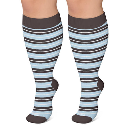 Plus Size Retro Stripe Compression Socks - Blue - 4XL - image 6