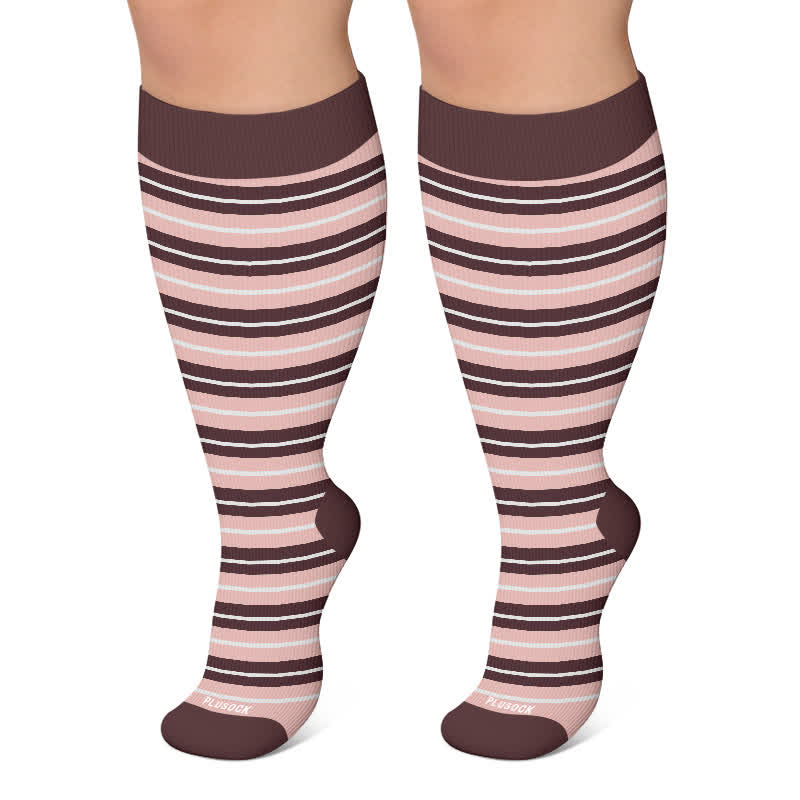 Plus Size Retro Stripe Compression Socks - Brown - 4XL - image 5