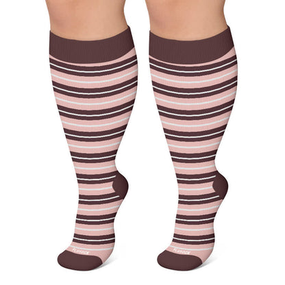 Plus Size Retro Stripe Compression Socks - Brown - 4XL - image 5