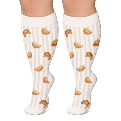 Plus Size Croissant Strawberry Compression Socks - Beige - 4XL - image 5
