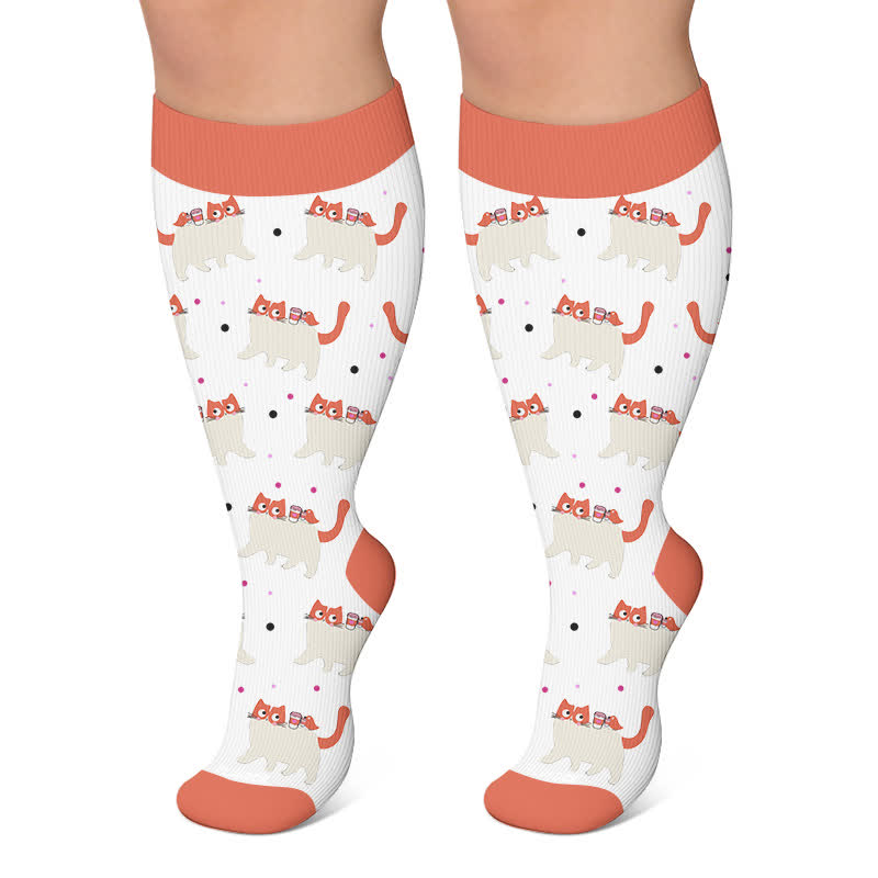 Plus Size Playful Cat Compression Socks - Red - 4XL - image 6