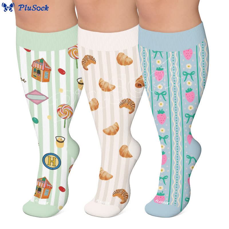 Plus Size Croissant Strawberry Compression Socks - image 0