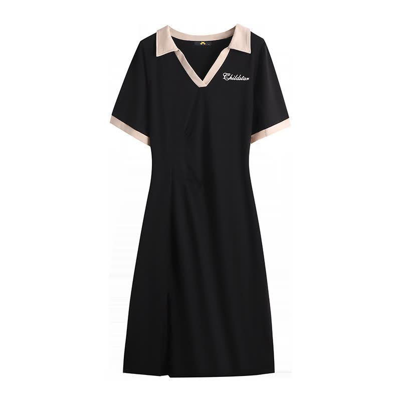 Contrast Collar Casual Midi Dress - Black - 7XL - image 1