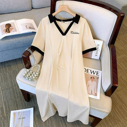 Contrast Collar Casual Midi Dress - image 2