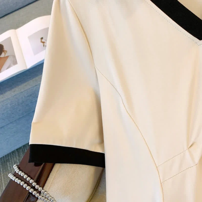Contrast Collar Casual Midi Dress - image 6