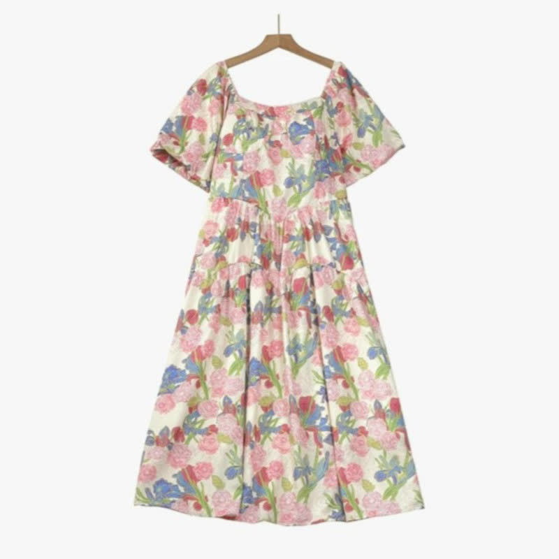 Plus Size Floral Midi Dress - Pink - 7XL - image 0