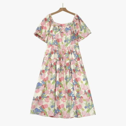 Plus Size Floral Midi Dress - Pink - 7XL - image 0