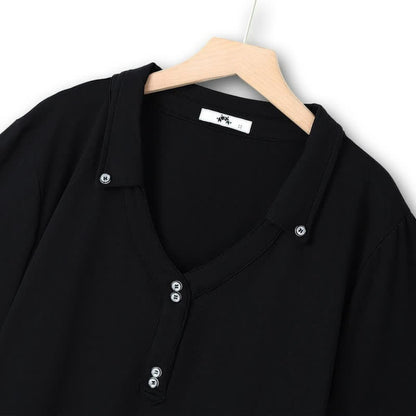 Plus Size Buttoned V Neck Cotton Blend Blouse - image 3