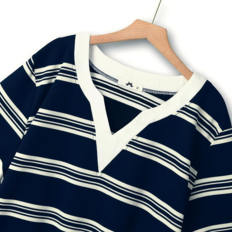 Contrast Stripe V-Neck Casual Comfort Blouse - image 1