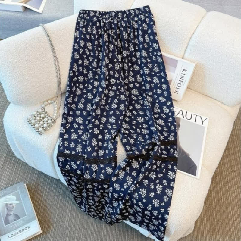 Plus Size Lace Hem Top and Navy Floral Pants Set - image 4