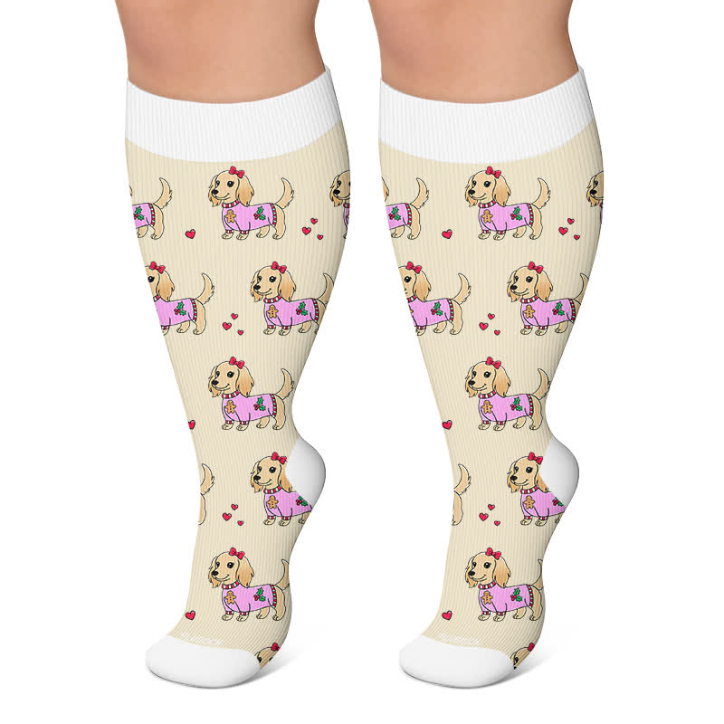 Plus Size Christmas Snails Dog Compression Socks - Apricot - 4XL - image 5