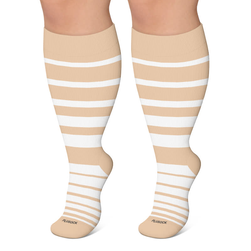 Plus Size Color Blocking Stripe Compression Socks - Khaki - 4XL - image 4