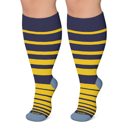 Plus Size Color Blocking Stripe Compression Socks - Yellow - 4XL - image 6