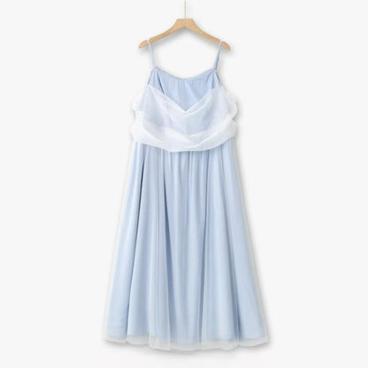Plus Size Sheer Overlay Midi Dress - Blue - 6XL - image 0