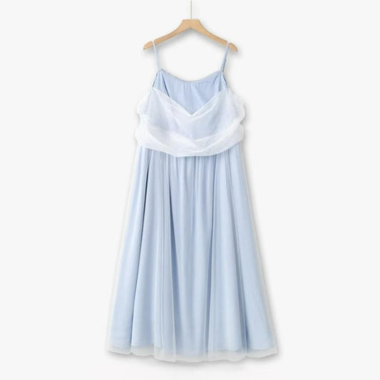 Plus Size Sheer Overlay Midi Dress - Blue - 6XL - image 0