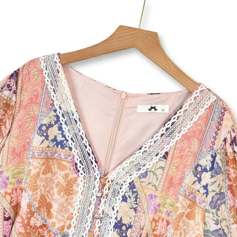 Vintage Patchwork Floral Midi Dress - image 1