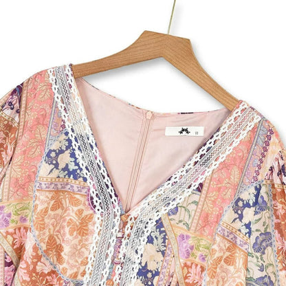 Vintage Patchwork Floral Midi Dress - image 1