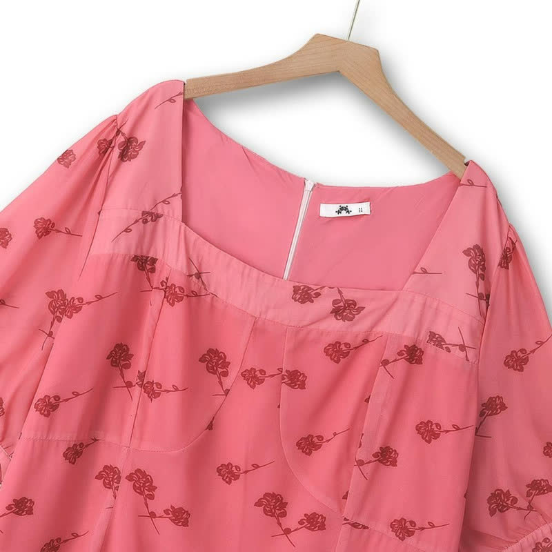 Vintage Floral Square Neck Midi Dress - image 1