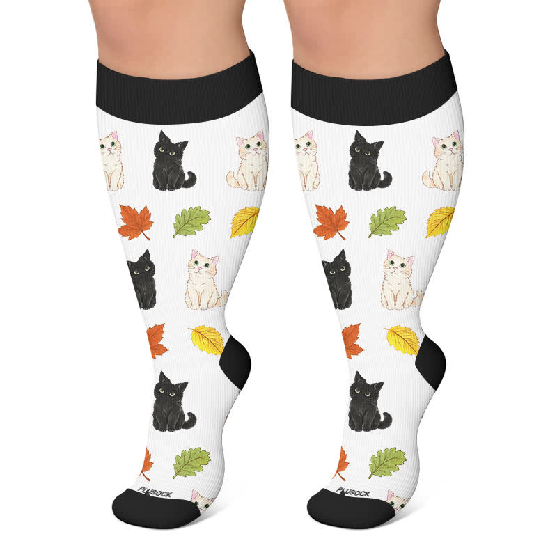 Plus Size Autumn Cat Frog Compression Socks - White - 4XL - image 5