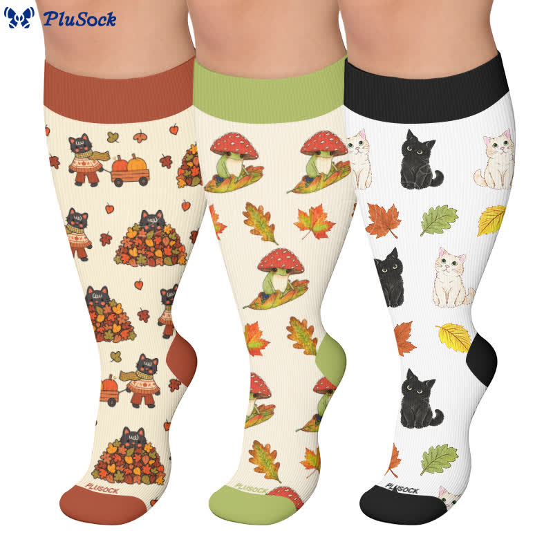 Plus Size Autumn Cat Frog Compression Socks - image 0