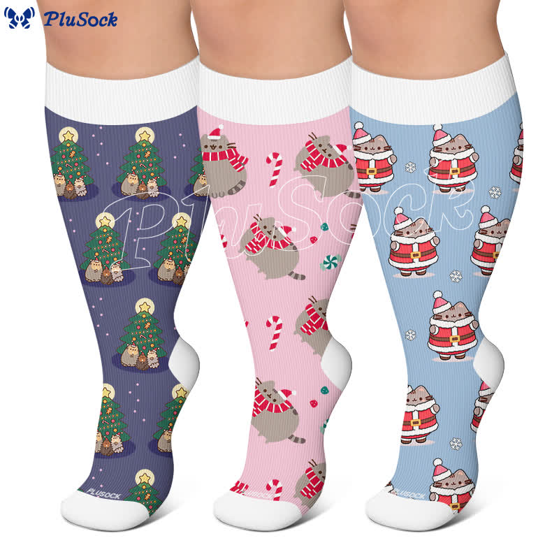 Plus Size  Christmas Cute Cat Compression Socks - image 0