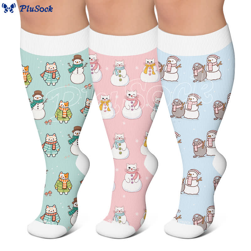 Plus Size Snowman Cat Compression Socks - image 0