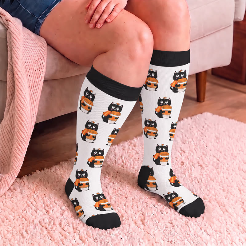Plus Size Coffee Cat Compression Socks - image 2