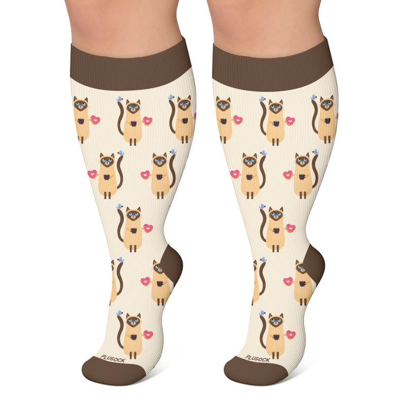 Plus Size Coffee Cat Compression Socks - Apricot - 4XL - image 6