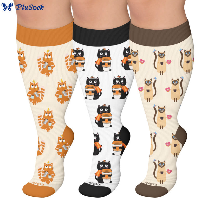 Plus Size Coffee Cat Compression Socks - image 0