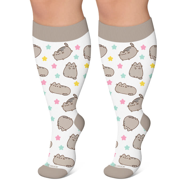 Plus Size Cute Cat Rabbit Compression Socks - White - 4XL - image 4