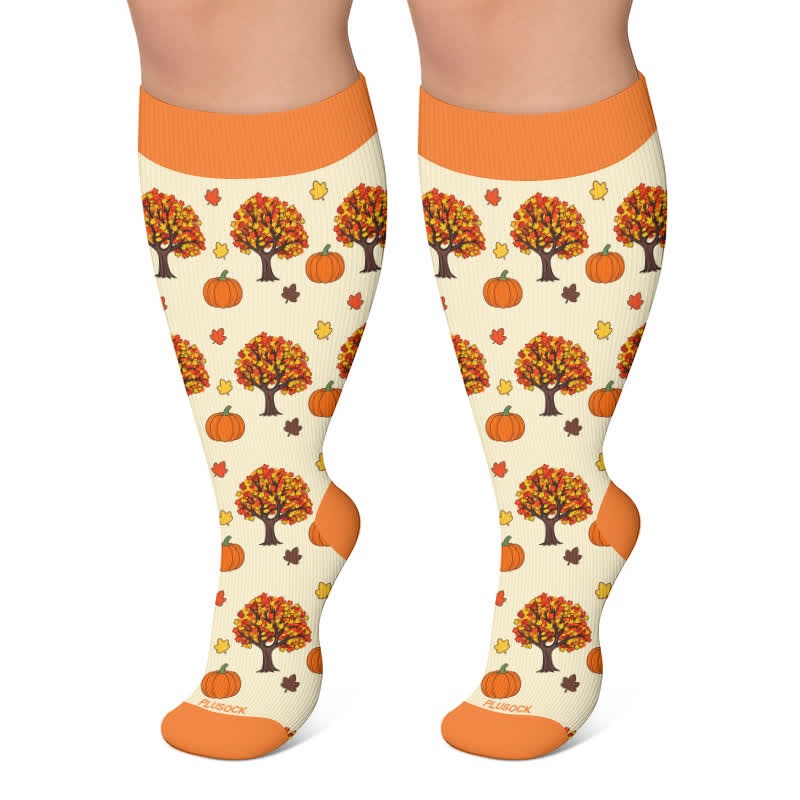 Plus Size Pumpkin Snowflake Frog Compression Socks - Orange - 4XL - image 6