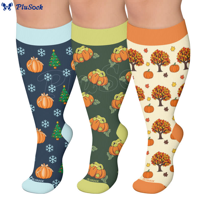 Plus Size Pumpkin Snowflake Frog Compression Socks - image 0