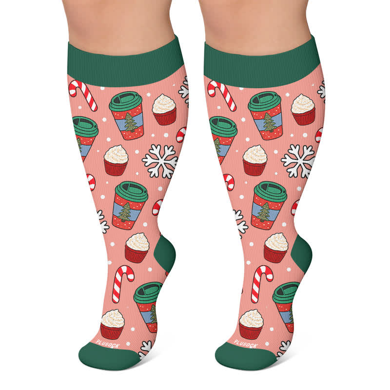 Plus Size Christmas Drinks Compression Socks - Red - 4XL - image 5
