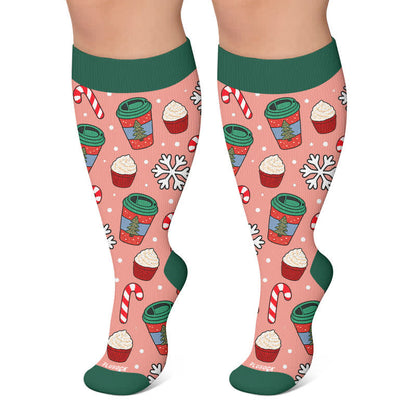 Plus Size Christmas Drinks Compression Socks - Red - 4XL - image 5