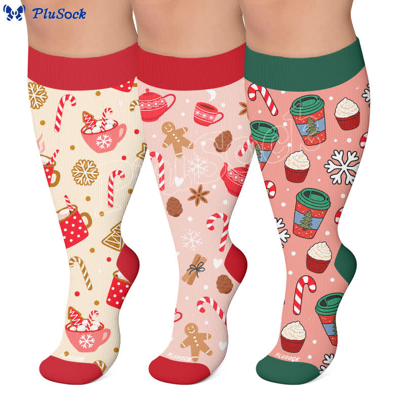 Plus Size Christmas Drinks Compression Socks - image 0