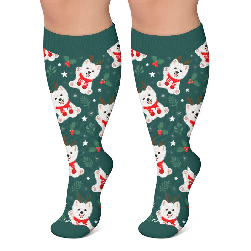 Plus Size Gingerbread Dog Christmas Compression Socks - Green - 4XL - image 5