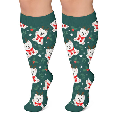 Plus Size Gingerbread Dog Christmas Compression Socks - Green - 4XL - image 5