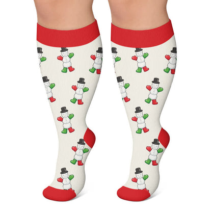 Plus Size Playful Snowmen Frogs Compression Socks - Beige - 4XL - image 4