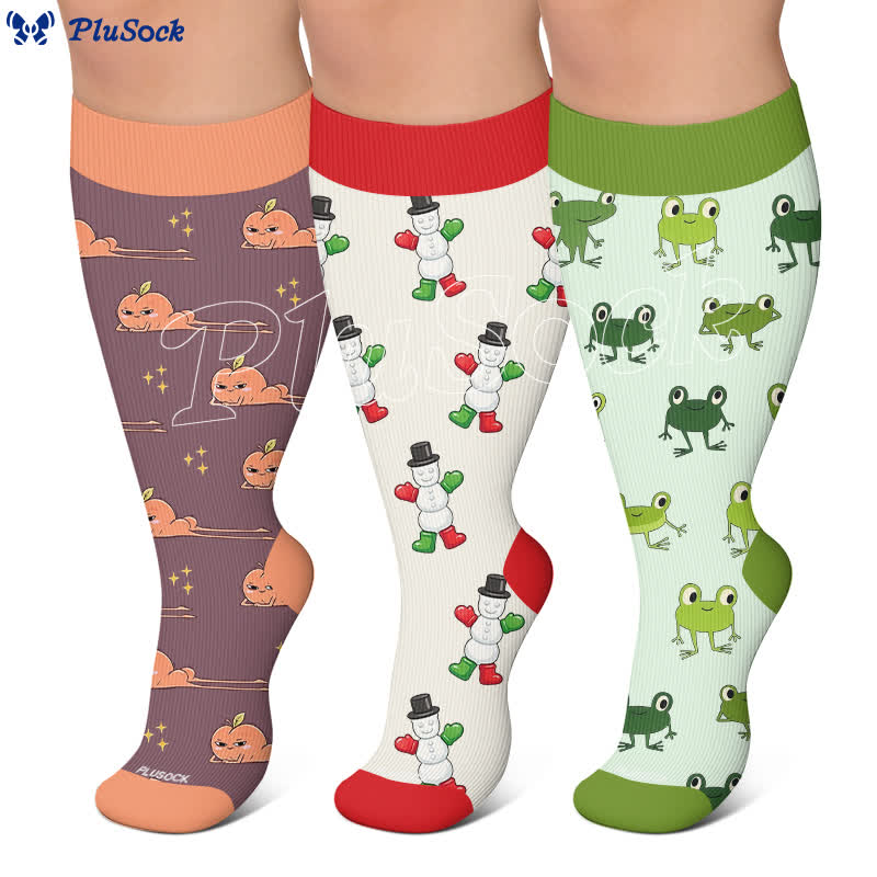 Plus Size Playful Snowmen Frogs Compression Socks - image 0