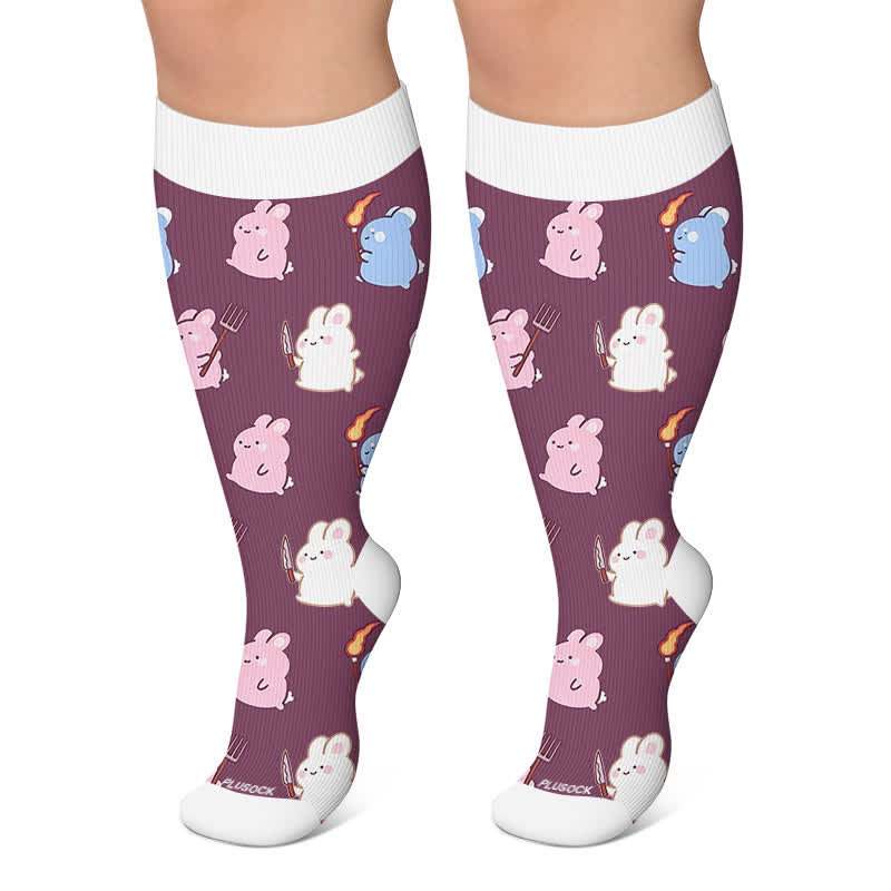 Plus Size Magic Bunnies Cats Dogs Compression Socks - Purple - 4XL - image 4