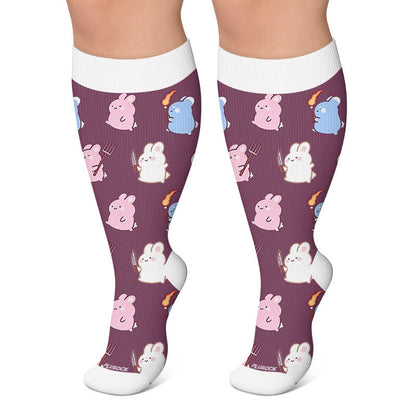 Plus Size Magic Bunnies Cats Dogs Compression Socks - Purple - 4XL - image 4