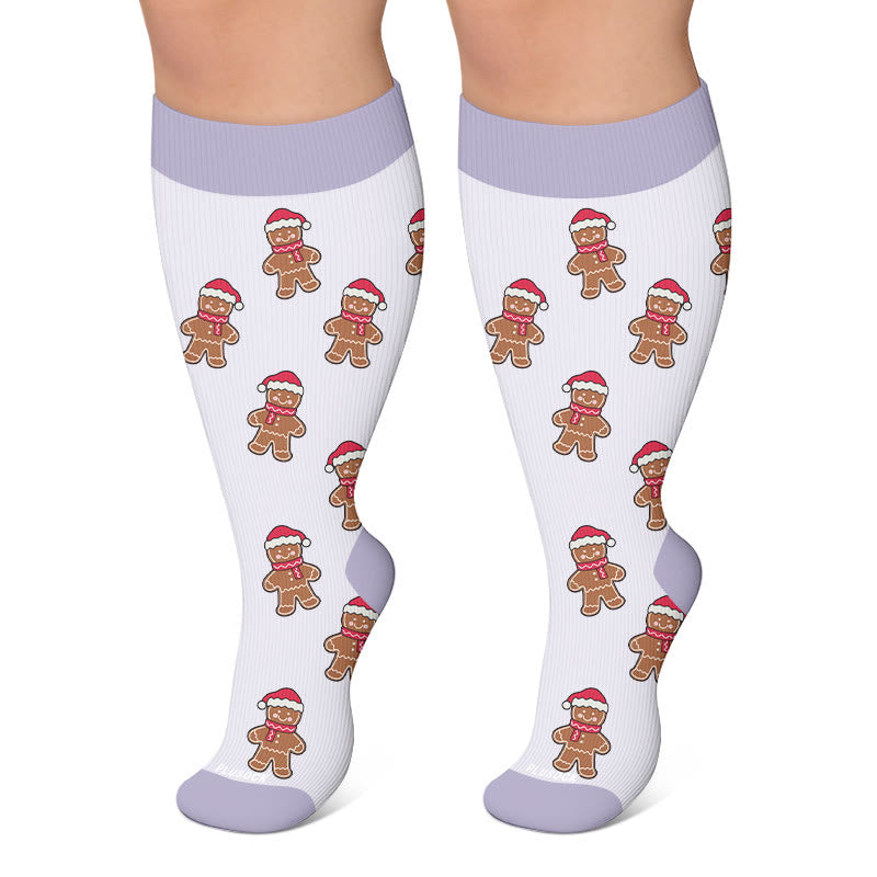 Plus Size Festive Reindeer Compression Socks - Purple - 4XL - image 5