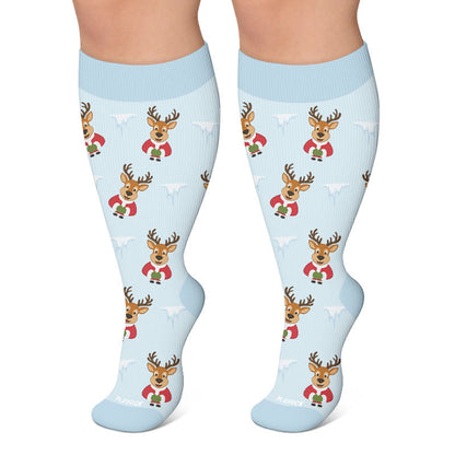 Plus Size Festive Reindeer Compression Socks - Blue - 4XL - image 6