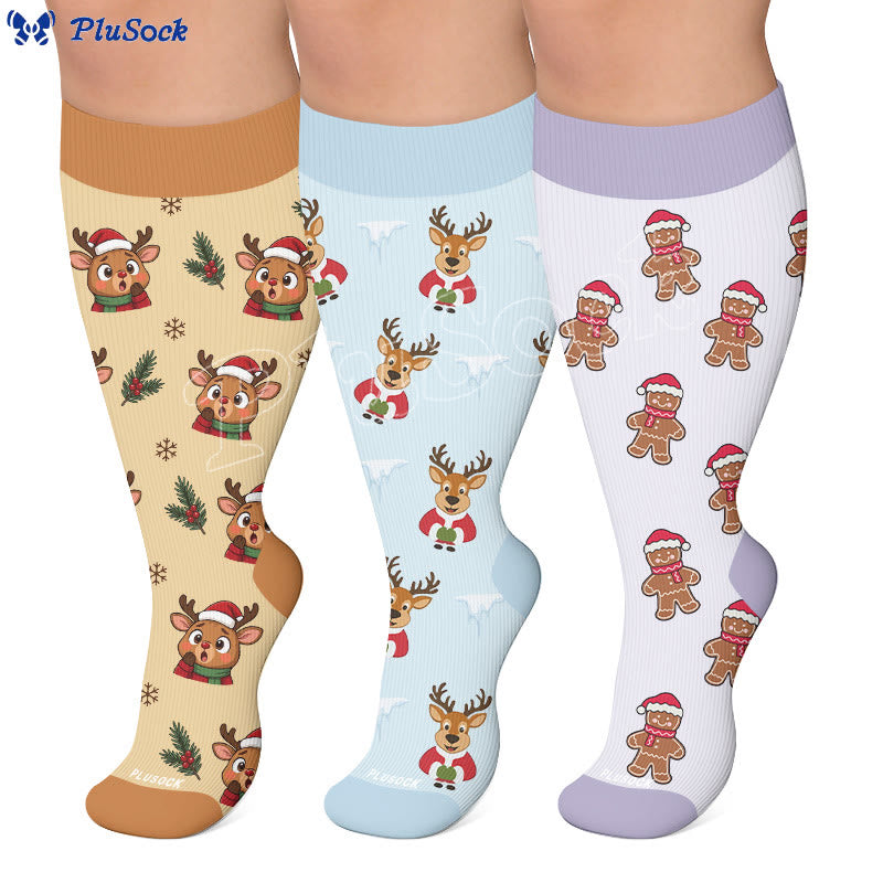 Plus Size Festive Reindeer Compression Socks - image 0