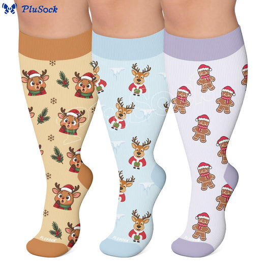 Plus Size Festive Reindeer Compression Socks - image 0