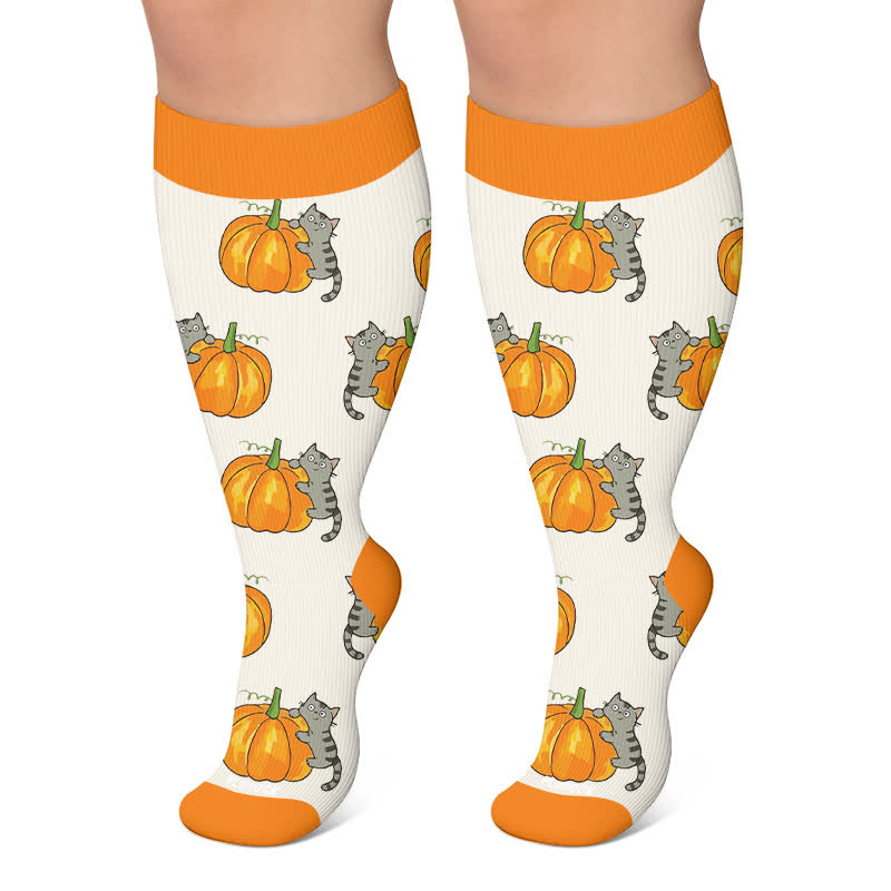 Plus Size Animal Fruits Compression Socks - Orange - 4XL - image 4